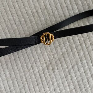 MAJE Leather Belt with Gold Buckle
